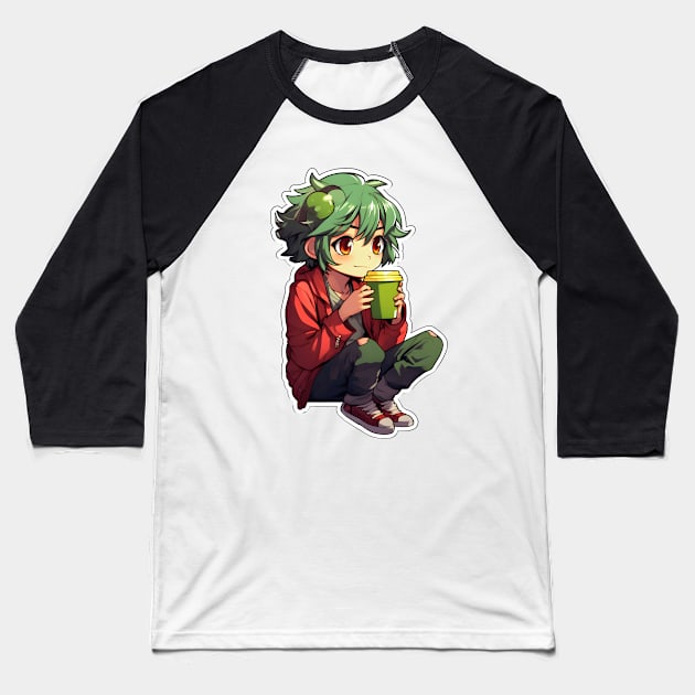 Cozy Anime Frog Boy Sticker Baseball T-Shirt by ribbitpng